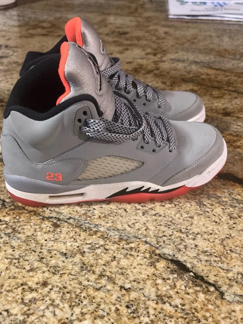 Jordan Men’s Grey Sneakers with Infrared Accents